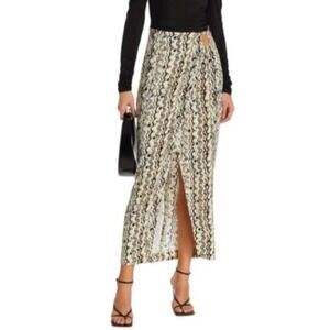Nanushka Solice Printed Midi Faux Wrap Cut‎ Out Cream Brown Skirt Size XSMALL XS